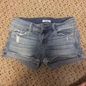 High rise, double button jean shorts